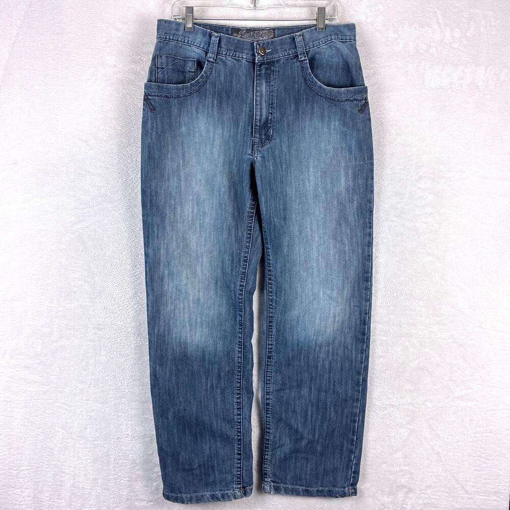 VTG Southpole Jeans Mens 34 Faded Studded Baggy Flap Pocket Skate Punk Indie Y2K